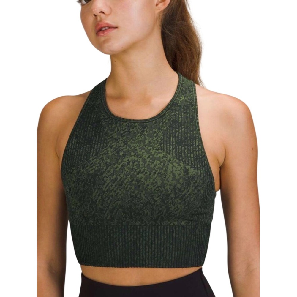 Lululemon Ebb to train sports bra Ribbed High-Neck Performance Crop Top Green Sm